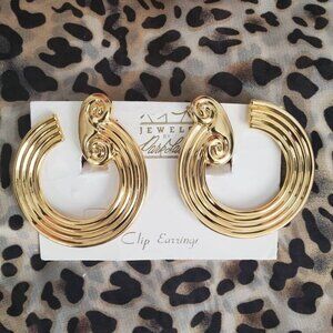 Large Vintage Parklane Goldtone Art Deco Statement Clip-on Earrings
